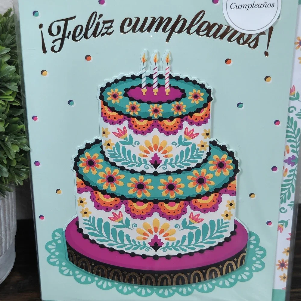 Feliz Cumpleaños! Spanish Birthday Greeting‎ Card Colorful Cake Fiesta